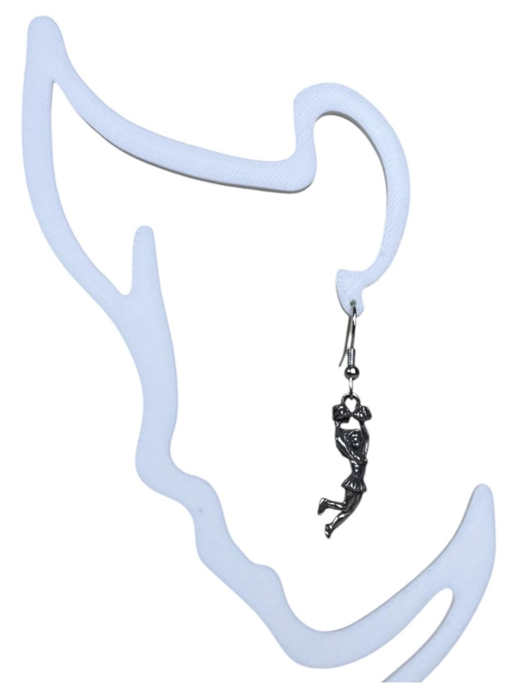 Silver Cheerleader Dangle Earrings Cheer Coach Team Gift Pom Pom Charm